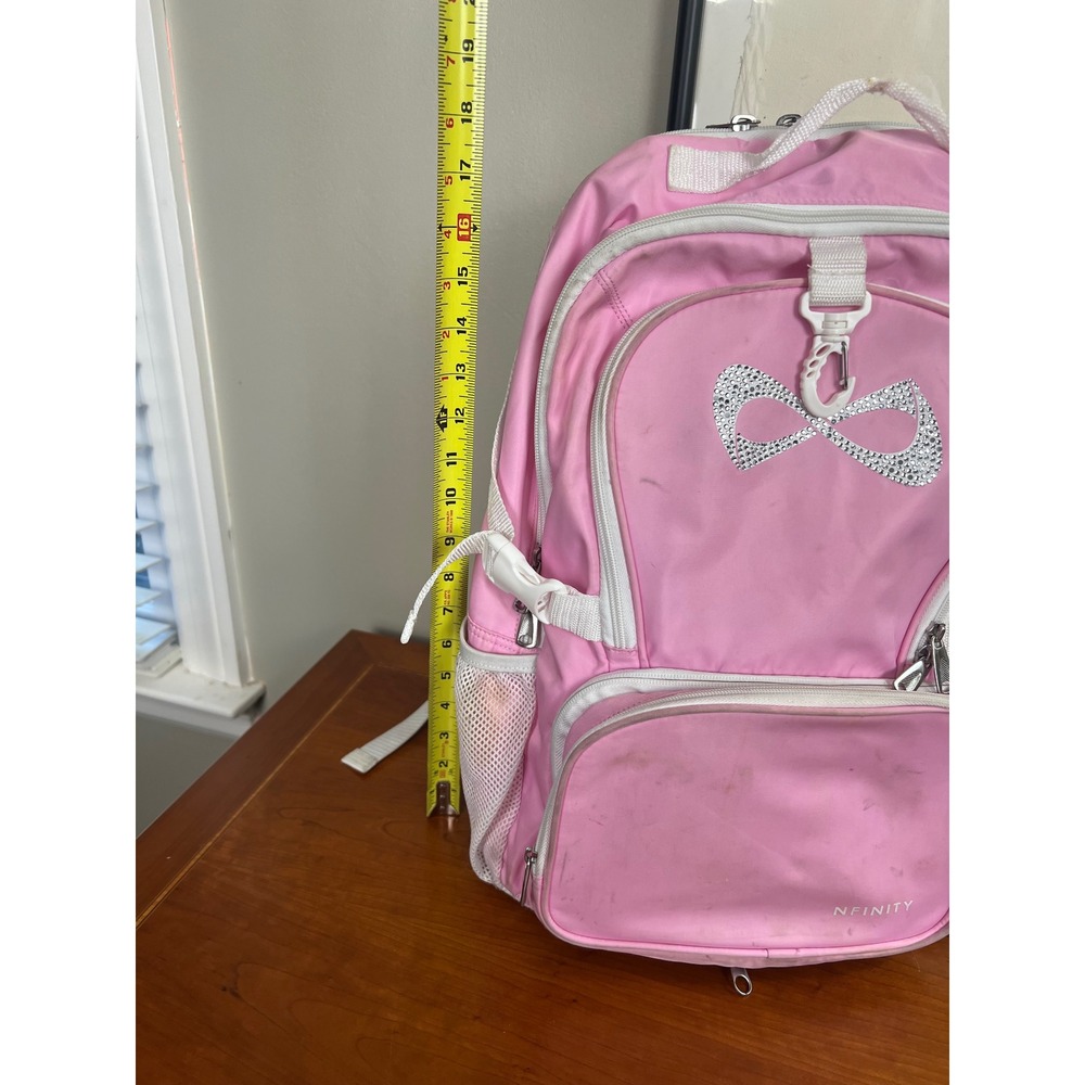Nfinity Cheer Backpack Pink White Rhinestone Logo with Removable Pouch Kids - Picture 12 of 13